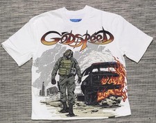 White Godspeed Graphic Print Crew Neck Short ...
