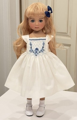 Boneka Hand Smocked Dress Blue Bullion Roses 4 Effner 13 Little Darling Doll