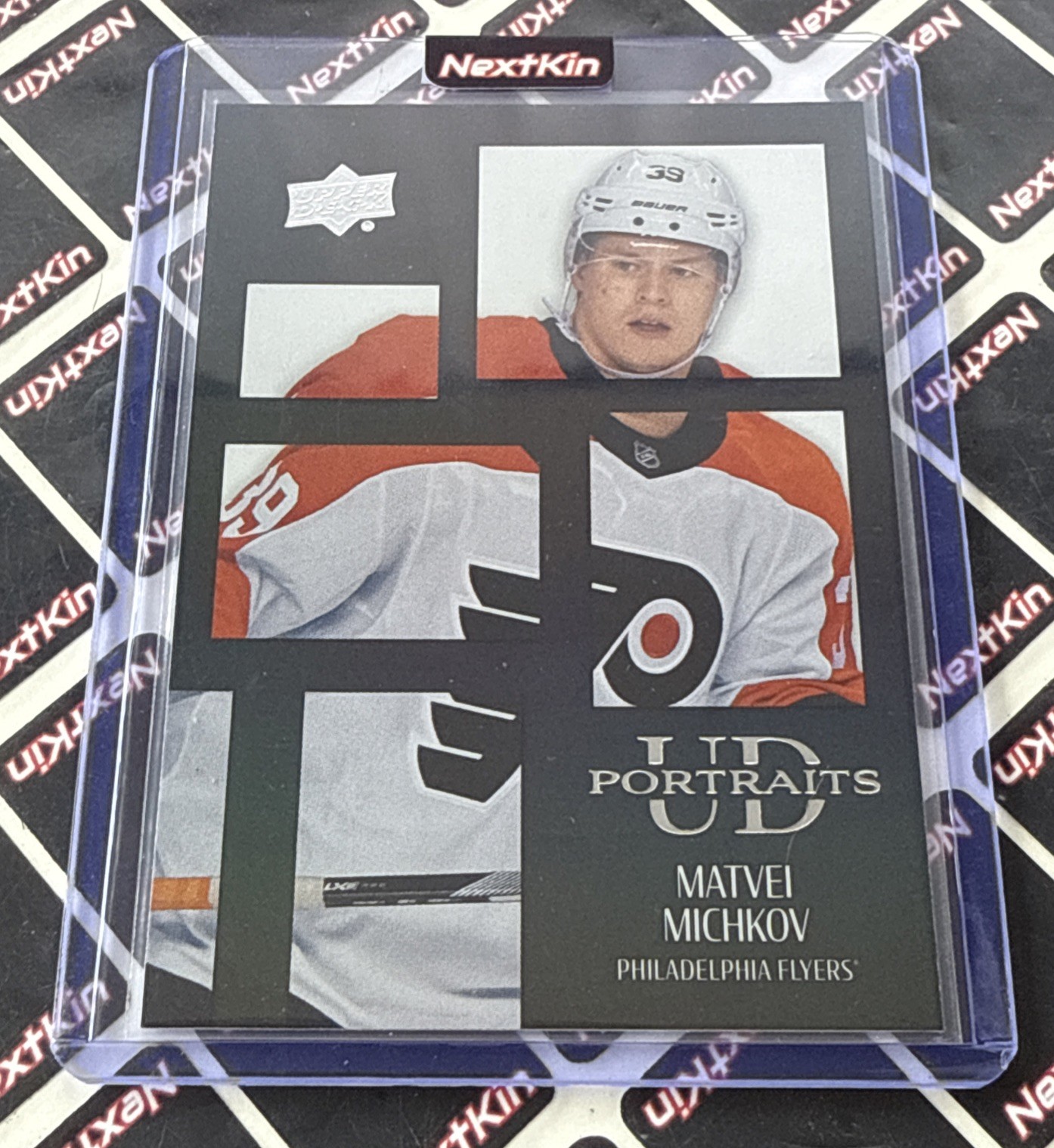 Matvei Michkov P47 Upper Deck Portraits Black Parallel 1:240 Packs 2024-25 Hockey Card