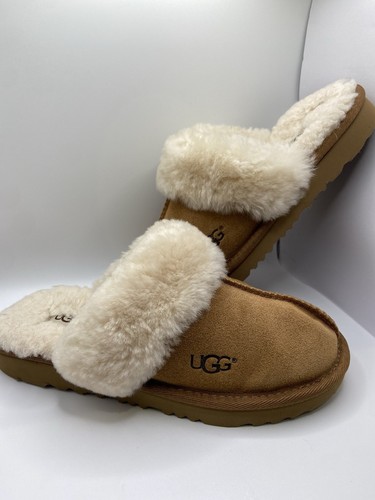 UGG Australia Damen Hausschuhe Kastanie Fellbesatz Gr. UK 3,5 Brandneu