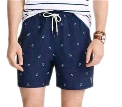 POLO ralph lauren XL Traveler Classic Swim Trunks Anchor Logo  Mesh Lined Navy