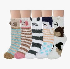 5 Pairs Animal Print Fuzzy Socks