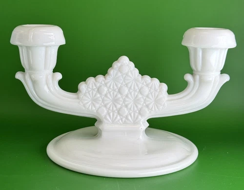Vintage Fenton Daisy & Button Pattern Double Candle Holder Milk Glass