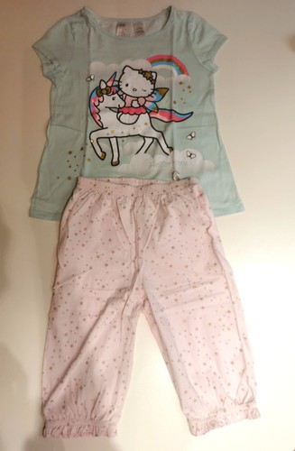 H&M Hello Kitty Mädchen Sommer Schlafanzug Gr. 122-128 Einhorn 🦄 Glitzer Sterne