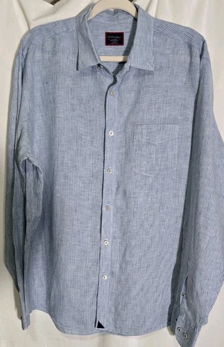 Untuckit Men's Wrinkle Resistant 100% Linen Blue White Casual Shirt XL NWOT