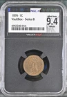 1876 1C Indian Head Cent NGC MS 9.4 (MS-64) Brown VaultBox - Series 8