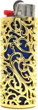 Thick Lighter Case Cover Holder Sleeve Pouches Metal Hollow Yellow Golden 