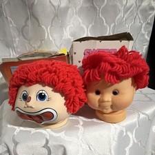 Funny Baby Sweet Love Kids Doll Heads Lot Red Yarn Hair Vintage 1980s