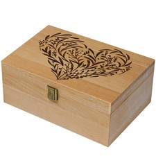 Wooden Memory Keepsake Box, Floral Heart Engraved Large Keepsake Boxes with L...
