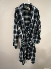 L.L. Bean Men's Vintage Robe Scotch Plaid Flannel Blue Green, Sz L Prep Classic