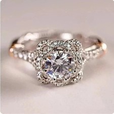 Anello di Fidanzamento Donna Moissanite Naturale Tondo 2Ct Placcato Oro Bianco 14K