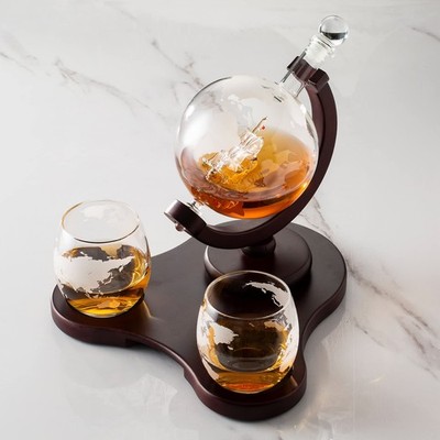 Whiskey Globe Decanter Set with 2 Glasses in Gift Box - Whiskey decanter for ...