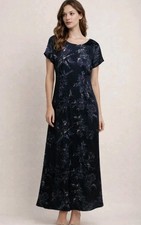 VTG Laura Ashley Dress Maxi Floral Short Sleeve  SZ 8 NAVY PURPLE  Sheen Soft 