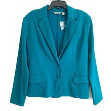 NWOT Motto Women's Sz 12 Dark Teal Button Front Stretch Long Sleeve Blazer