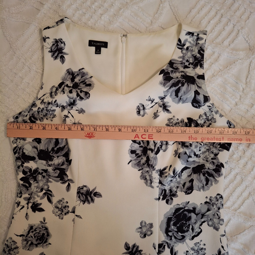 Talbots Size 8 Floral Sleeveless V-Neck Sheath Dress Ivory & Grey Lined Back Zip - Picture 10 of 14
