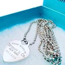 Tiffany & Co. Return to Heart Tag Pendant 34" Ball Chain Necklace Pendant w/Box