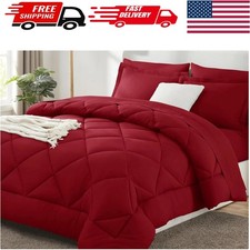 All-Season King Size Comforter Set - Luxury 7-Piece Dark Red Bedding Collection