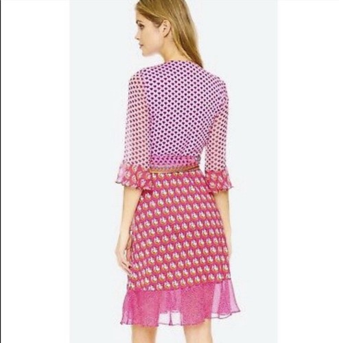 2 4 DVF Diane von Furstenberg NIEVES ZEN Scarf Floral Pink Silk Wrap Dress - Picture 10 of 24