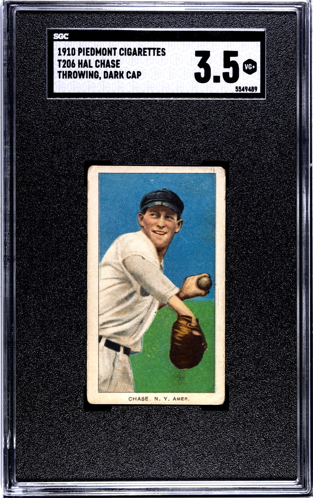 T206 Piedmont 350: HAL CHASE Dark Cap, New York Yankees ~ SGC 3.5