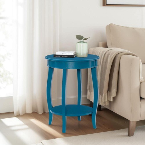 Powell Company Justine 18 in. Teal Round Wood Side End Table with Shelf - Picture 7 of 8
