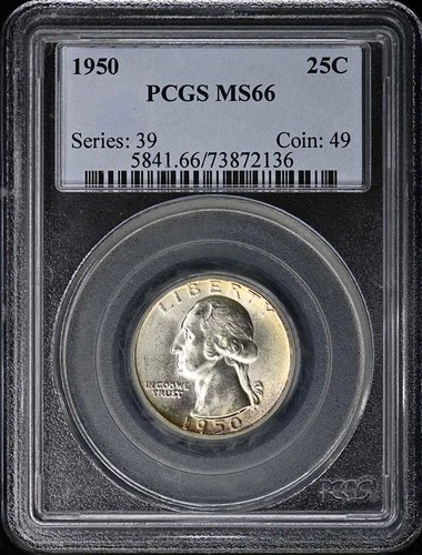 1950 25C Washington Quarter PCGS MS66