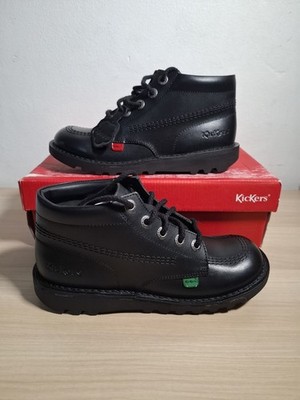 Kickers schwarze Jugend Kick Hi Lederschuhe - UK Größe 4 BRANDNEU IN OVP