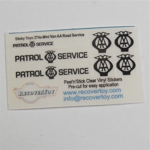 Dinky Toys 274a Morris Mini Van AA Patrol Service Stickers Set
