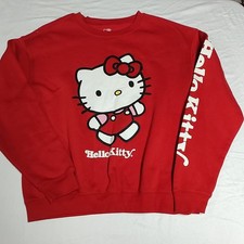 Hello Kitty Hybrid Apparel Red Fleece Crewneck Graphic Logo Sweatshirt Women's L
