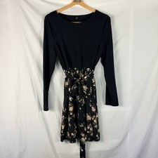 Shein Curve Long Sleeve Fit Flare Dress Black Floral Dress Stretch Size 0XL