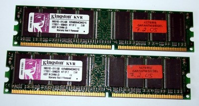 1 GB Kit DDR-RAM (2x512MB) PC-3200U non-ECC CL3  'Kingston KVR400X64C3AK2/1G'