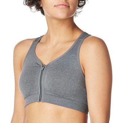 Jockey Damen Sport-BH Reißverschluss vorne Mid Impact Grau Melange Large