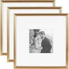 Square Picture Frame Set of 3, 16x16 Matted to 8x8, Gold Modern Gallery Wall