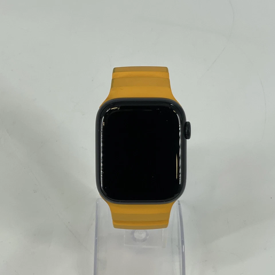 Apple Watch (Serie 9) 45 mm aluminio azul (GPS) con silicona amarilla - correa sucia Foto 2 de 4