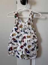 Vintage Cutecumber Baby Overalls Size 9 Months Construction Trucks