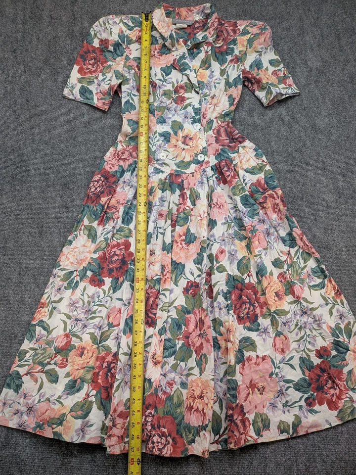 Винтажное женское платье Carol Anderson 5/6 с цветочным узором на пуговицах с воротником миди 80-е США - Изображение 2 из 4