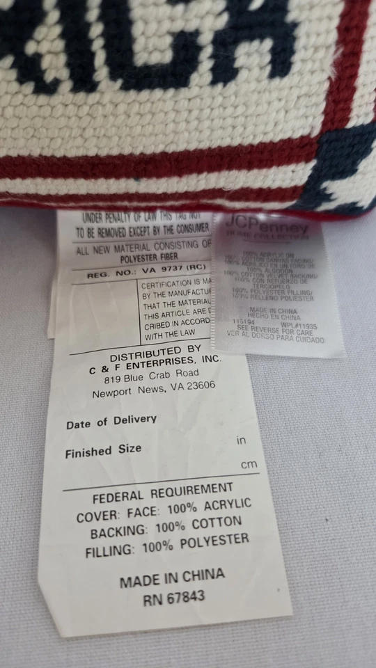 "Almohada mensaje terciopelo bordado lana punta aguja God Bless America 6,75""x9"" de colección" Foto 2 de 4