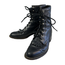 Justin Boots 6.5 B Black Leather Kiltie Roper Lace Western Women 506 USA VTG 90s