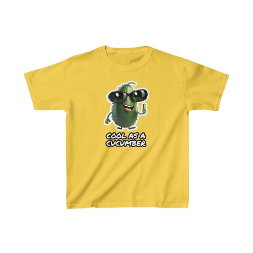 US Kids - Cool as a cucumber with sunglasses - Kids Heavy Cotton Tee - 7Y to 14Y - Picture 14 of 29