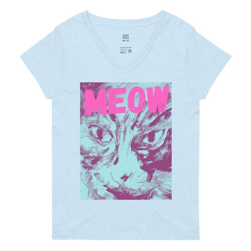 Eco V-Neck T-Shirt "Meow" Women’s recycled v-neck t-shirt - Picture 9 of 9
