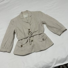 Banana Republic Linen Blend Beige Tie Waist Blazer Jacket 3/4 Sleeve Sz 2