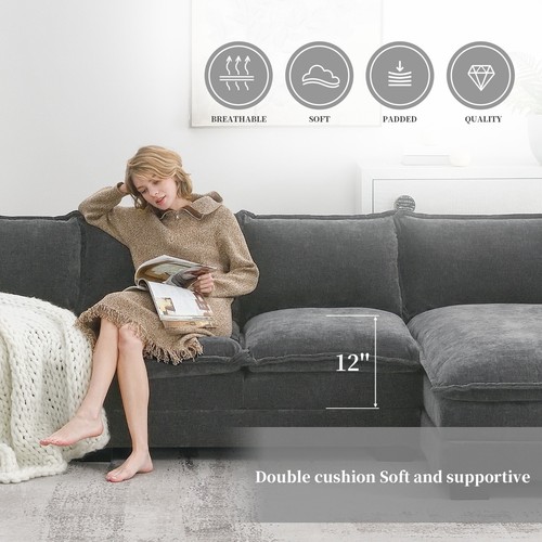 4 Seats L Shape Modular Couch Chenille Upholstered Sectional Sofa With Chaise - Picture 59 of 64
