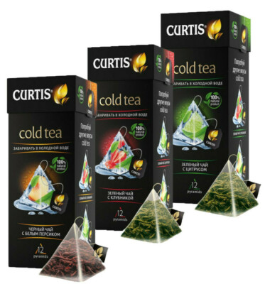 CURTIS GREEN BLACK COLD TEA STRAWBERRY PEACH 3x12 PYRAMIDS ЧАЙ RF NO GMO RUSSIA