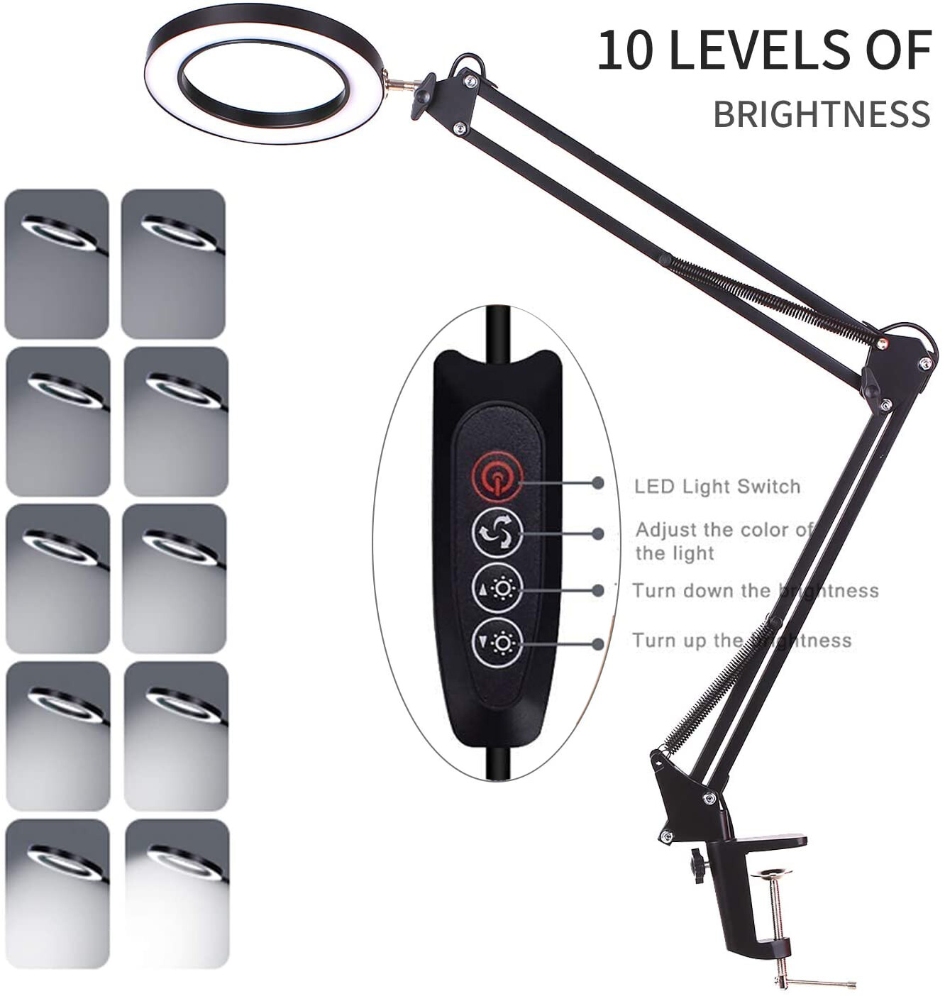 64 LED USB 5X Magnifying Glass Desk Lamp Magnifier Lighting W/ Clamp For Reading
