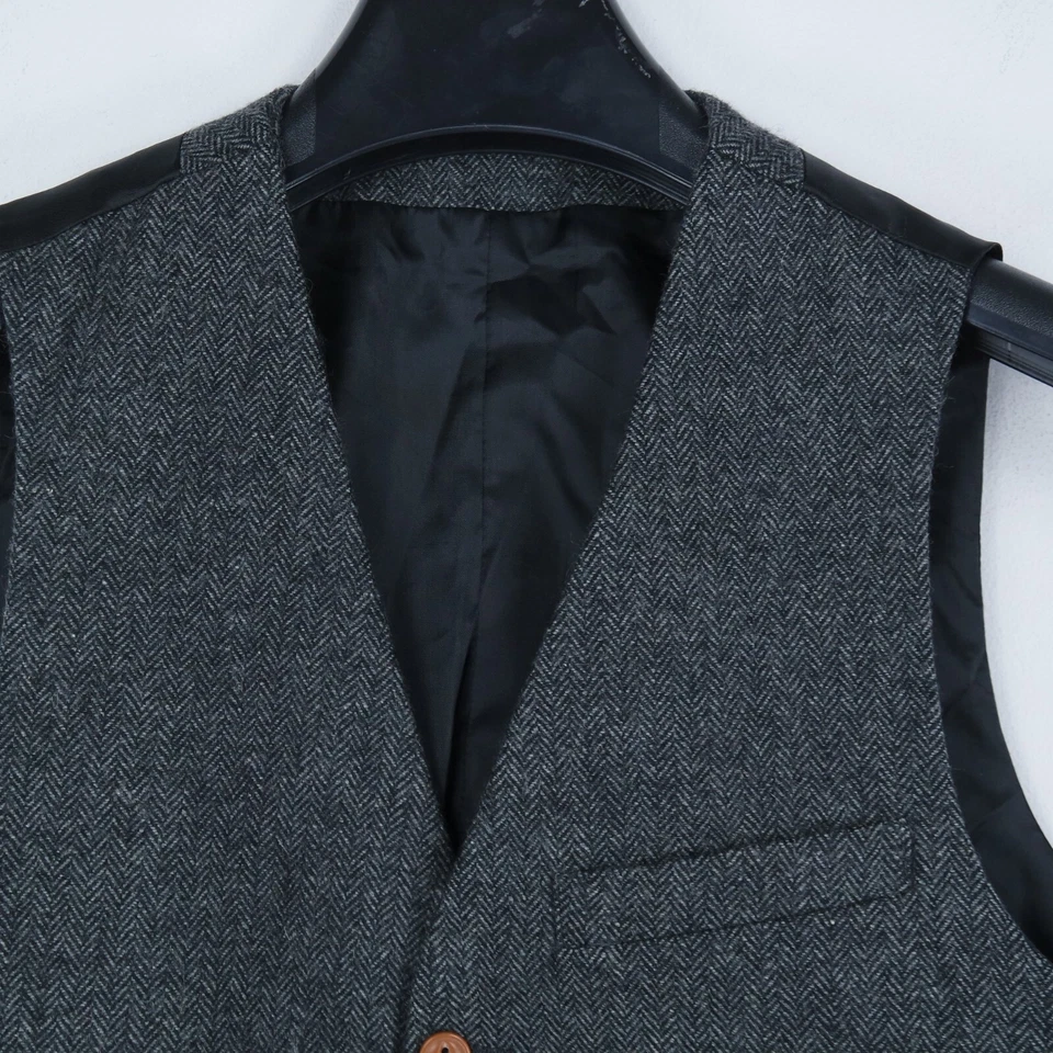 Mens Waistcoat Medium Size UK 38 ASOS Grey Herringbone Formal Dress Wedding Vest - Image 4 of 4