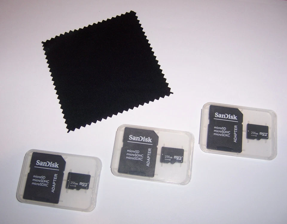 Lot of 3 New 256mb Micro SD Memory Cards, 256 mb MicroSD + Cleaning Cloth - USA - Image 2 of 3