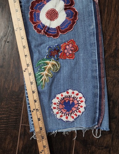 Big Star Upcycled Jeans Embroidered Patches Artsy Boho Fringe Distressed... - Picture 10 of 13