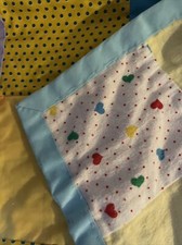 Quilted Homemade Vintage Baby Blanket Silky Ribbon Borders