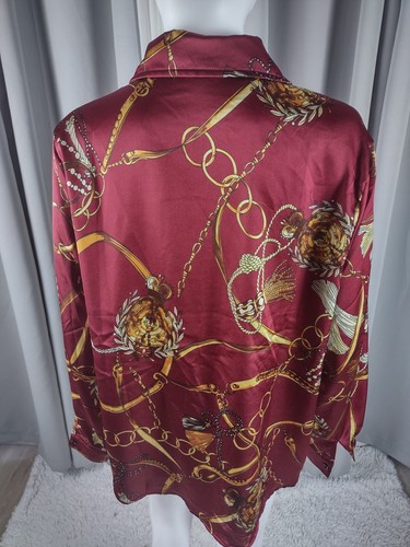 Boohoo Women's Red And Yellow Ring, Tassel Button Down Collared Blouse Size 12 - Picture 4 of 12