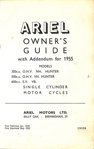 ARIEL HUNTER 250 NH 500 VH 600 VB ~ 1954-1955 ~ Owner's Guide Handbuch Manual - Bild 2 von 8