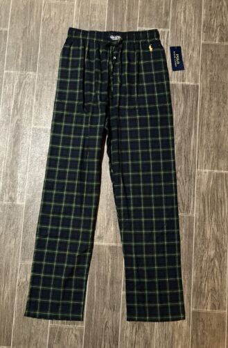 Polo Ralph Lauren Mens Small Green Plaid Cotton Flannel Pajama Pants NWT